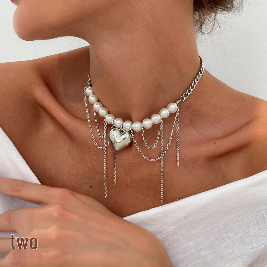 Ожерелье-подвеска в виде сердца с жемчугом и цепочкой-кисточкой - Крутой европейский и американский стиль