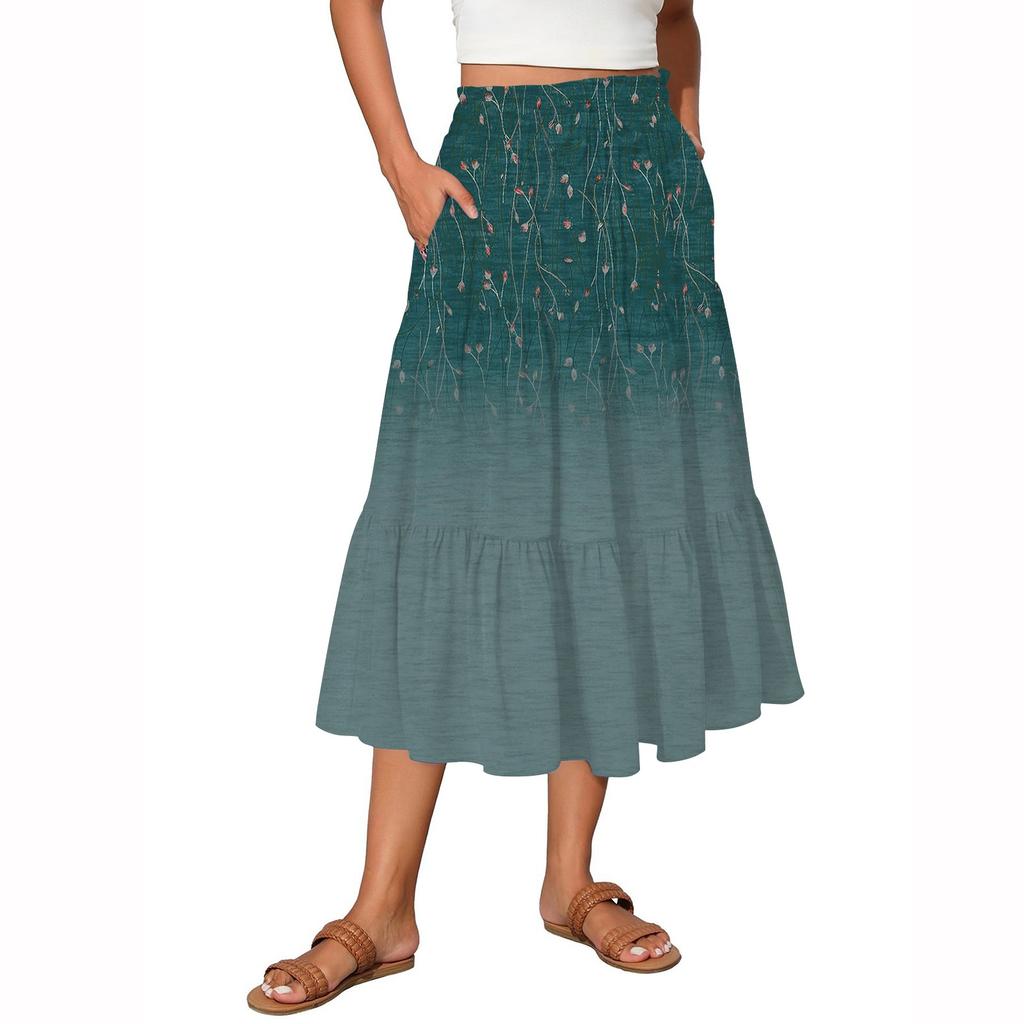 Женская винтажная градиентная струящаяся расклешенная юбка-макси с оборками