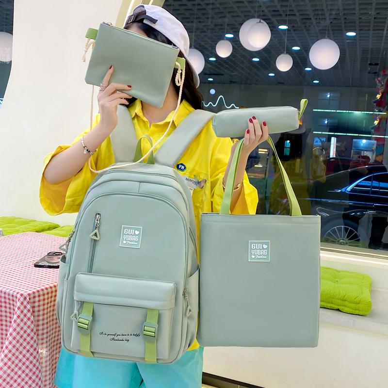 Комплект из четырех рюкзаков, однотонный женский рюкзак большой вместимости, школьный рюкзак для школьников