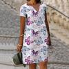 Летнее модное платье с v-образным вырезом, женское легкое платье с короткими рукавами и принтом крылатых бабочек, свободное повседневное платье для женщин