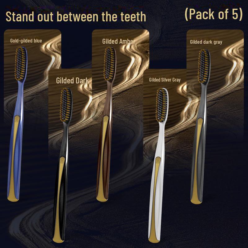 GYN, упаковка из 5 зубных щеток со средней мягкостью щетины, длинной головкой и цветными ручками для эффективной чистки