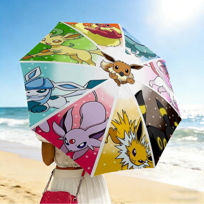 Eeveelution Wheel 8 Ribs 3Fold Black Glue Uv Protection Umbrella Sun Protection Rainproof Compact Folding Umbrella For Travel Daily Use C923295