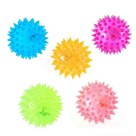 Bouncing Light-Up Ball Spiky Rubber Sensory Toy with Flashing Colors Cat Dog Chewing Toy Teeth Cleaning Thorn Balls