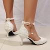 Женские белые туфли-лодочки с ремешком на щиколотке и блестящими жемчужинами, осень 2025, дизайнерский бренд, банкетные туфли для вечеринки, женские элегантные туфли на каблуке с острым носком