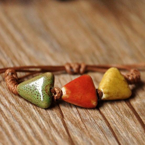 Bohemia Unique Natural Ceramics Adjustable Braided Rope Bracelet Bangle