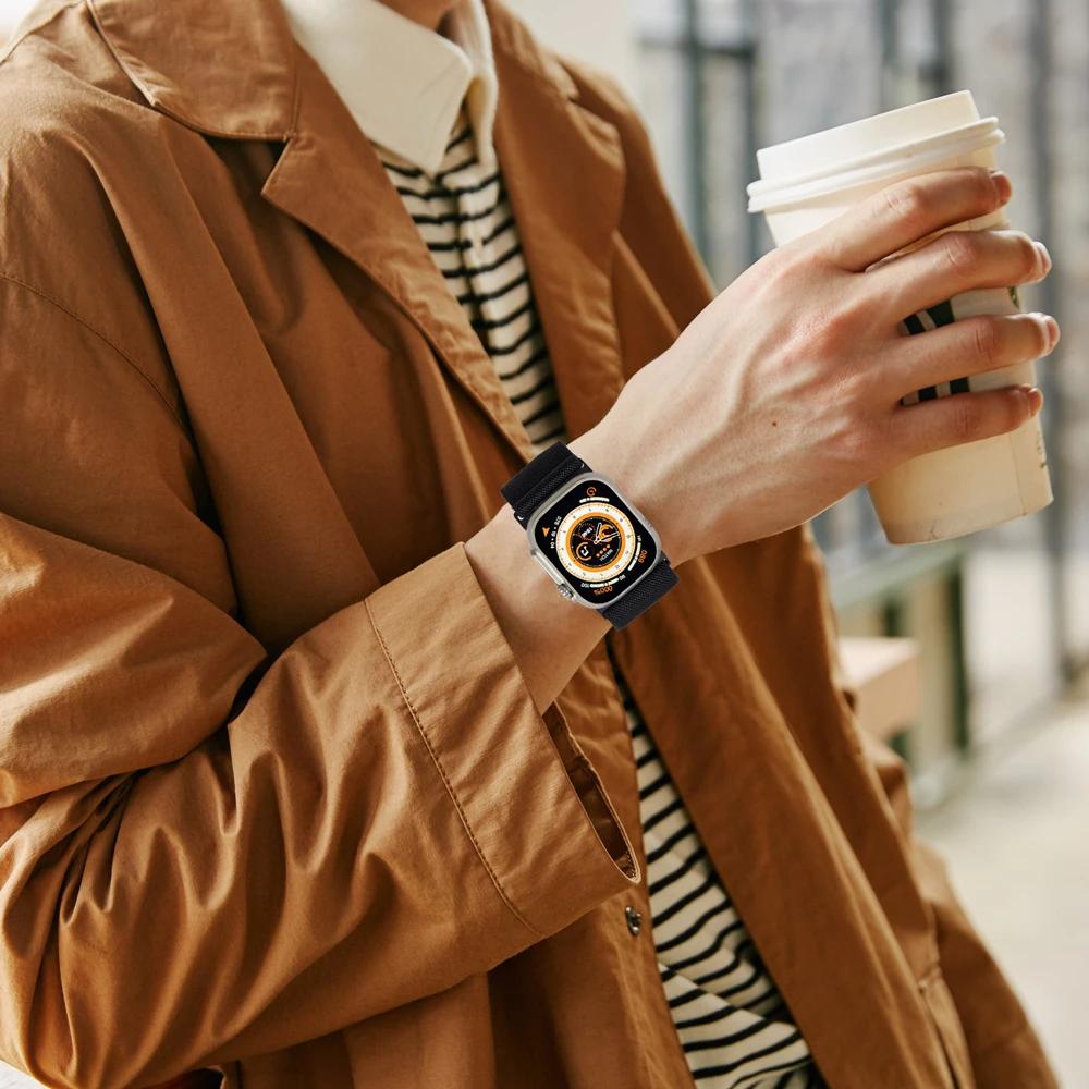 Эластичный нейлоновый ремешок для Apple Watch Ultra 2 49 мм, широкий плетеный Loop, регулируемый ремешок для iWatch 9 8 7 6 5 4 SE 45 мм 41 мм 44 мм 40 мм