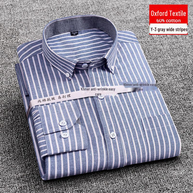 Мужская приталенная рубашка Oxford с узором в полоску и защитой от морщин, повседневная, с длинными рукавами, простая в уходе, корейский стиль