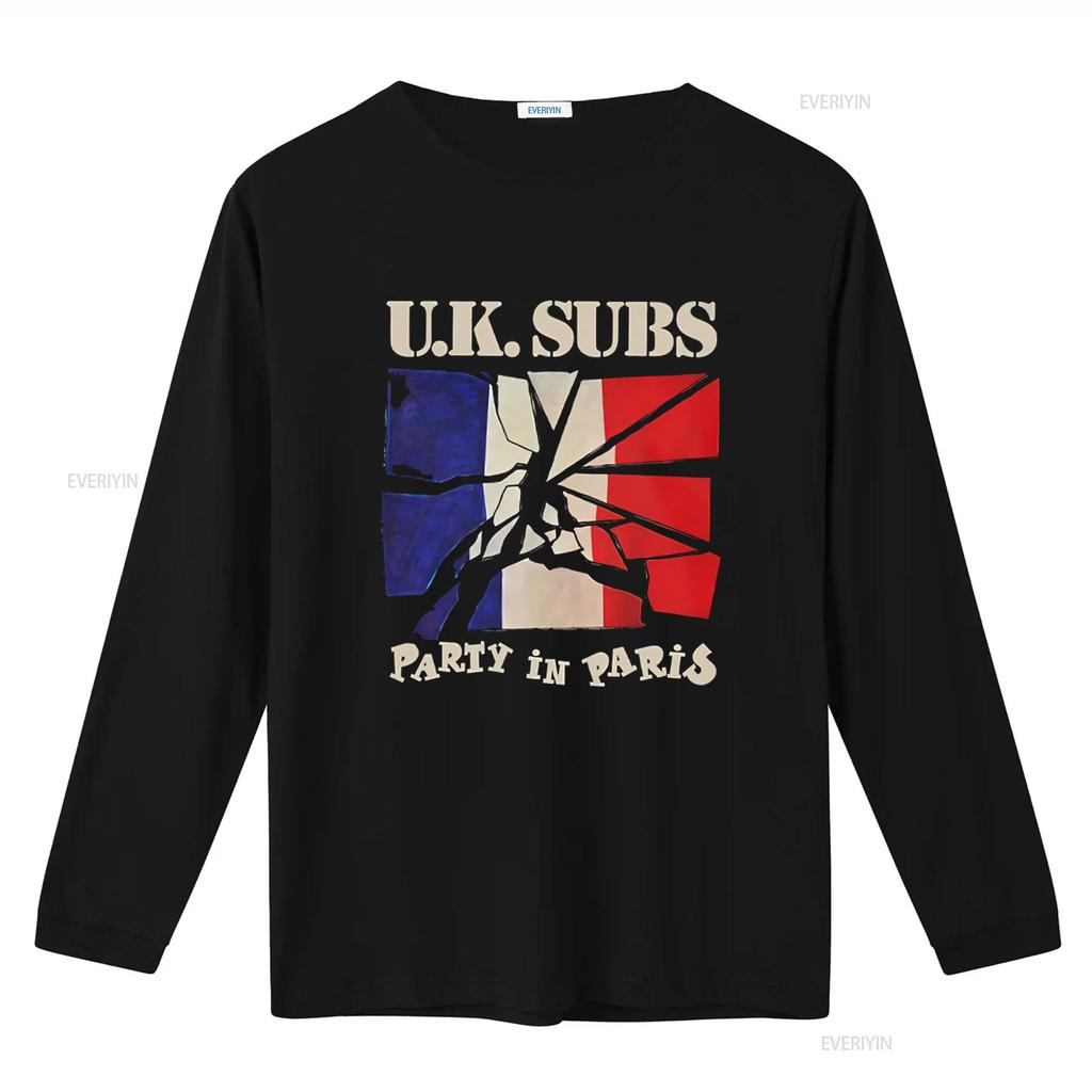 UK SUBS Party in Paris Print Black T Shirt for Men Large Size vintage Washed fashion Versatile streetwear Unisex graphic homme
