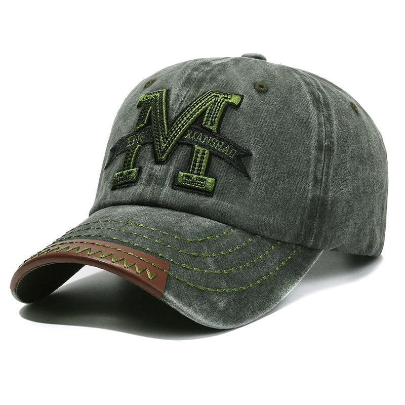 Spring and Autumn Retro Peaked Cap Men's Ladies Outdoor Sun Hat Washed Denim Old Letter M Embroidered Baseball Cap