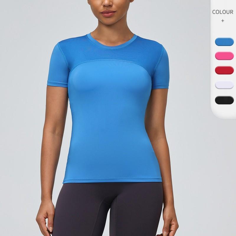 Womens Quick-Dry Workout T-Shirt With Mesh Panels Stretch Fitness Top Running Yoga Gym