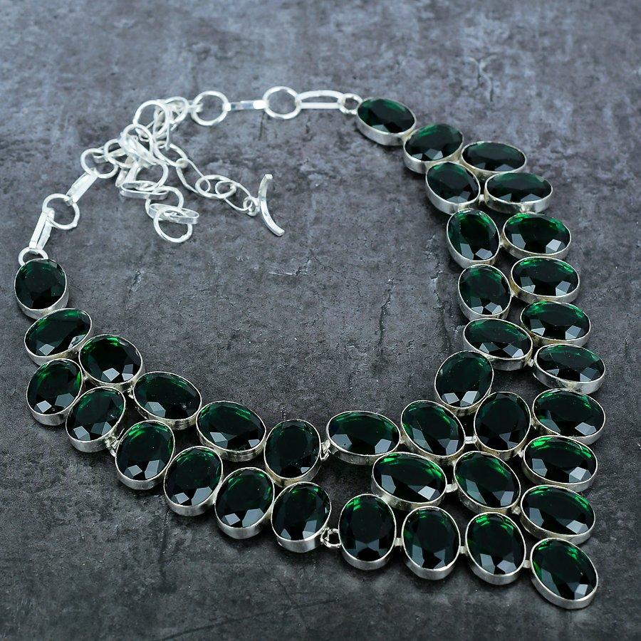 Натуральный хромдиопсид драгоценный камень 925 стерлингового серебра ювелирные изделия ожерелье 18" f7a96