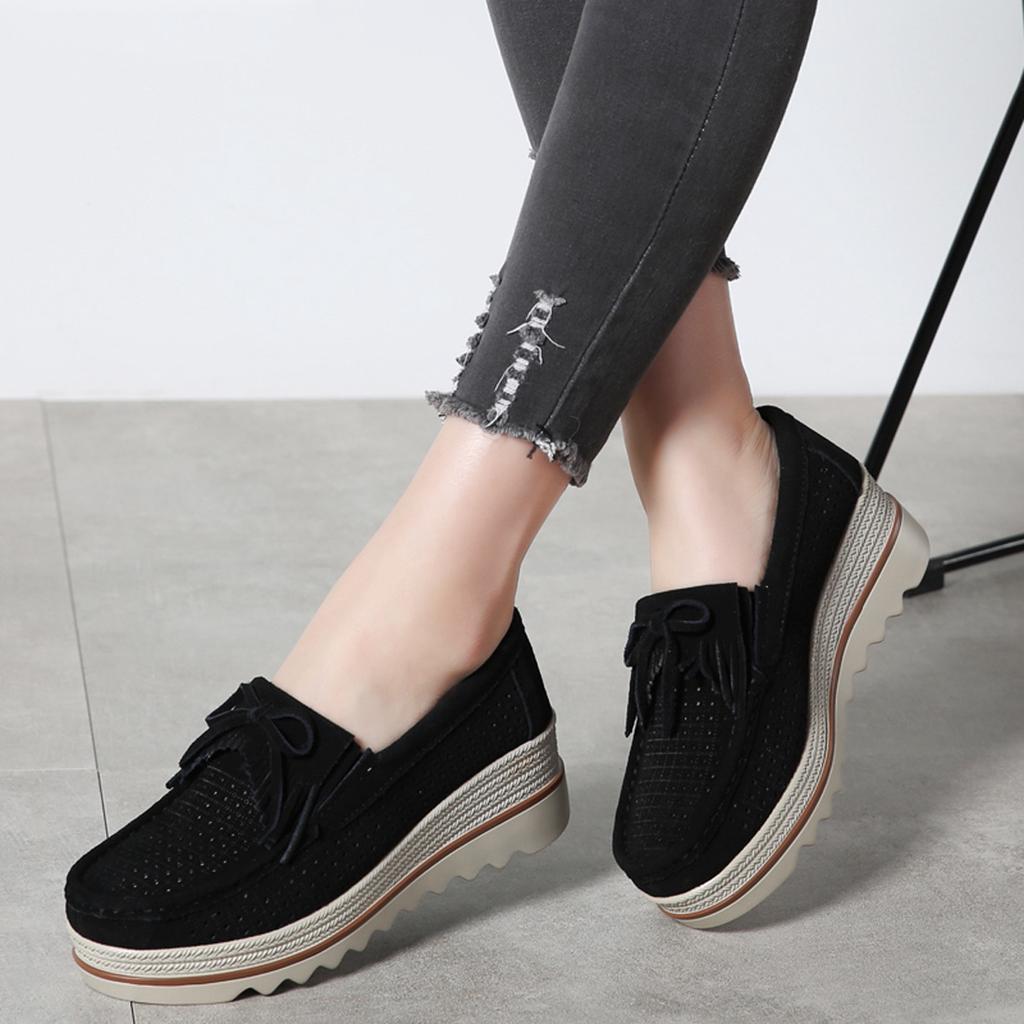 Fashion Macrame Women's Loafers Cow Suede Platform Shoes Slip-on Mother Shoes Walking Shoes Moccasins