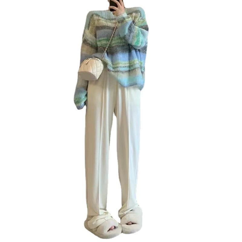 Нежный ветер Цветовое столкновение Полосатый свитер Женский Тонкий свитер Ранняя осень и Зима Носить Топ Сладкий Пуловер Тренд