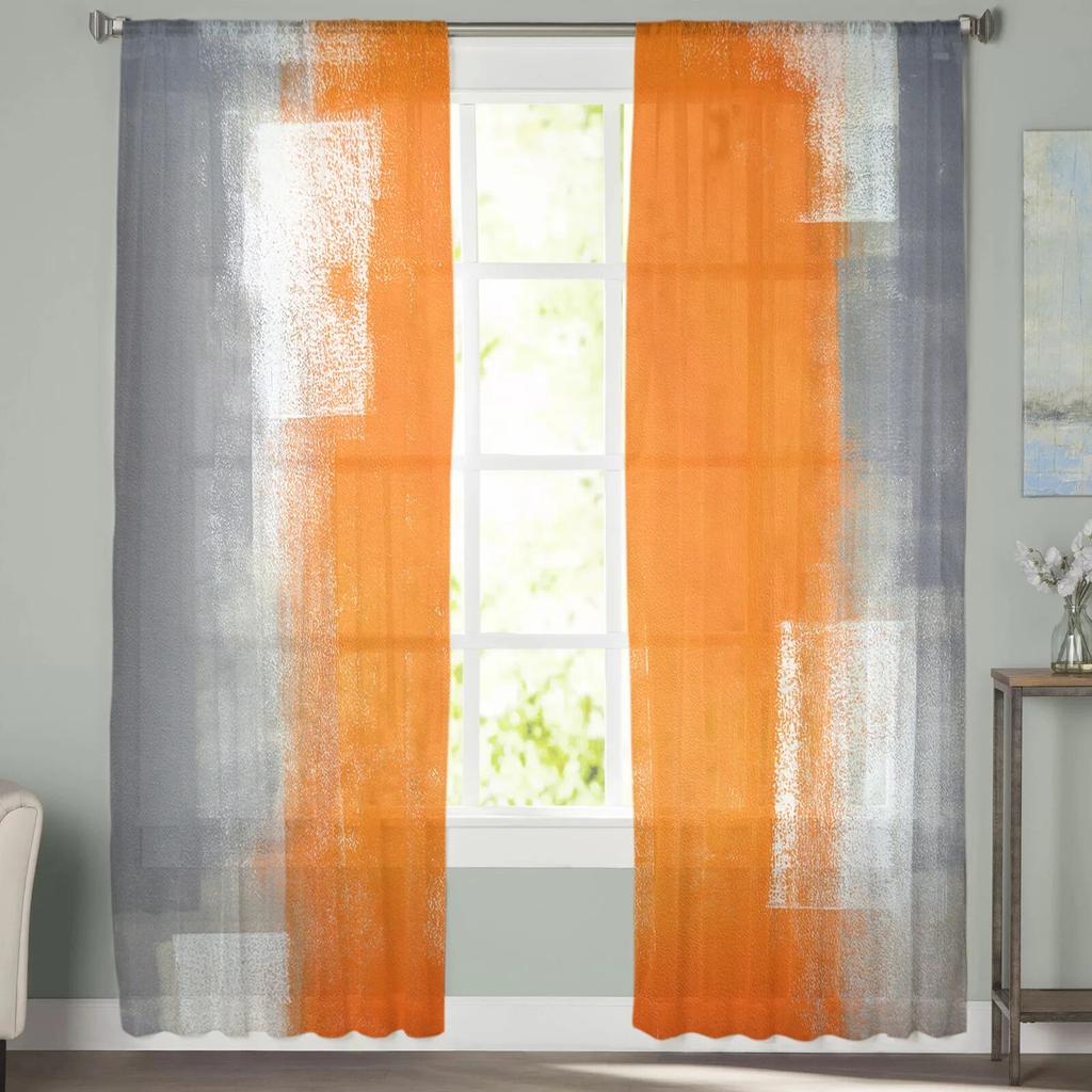 Orange Gray Abstract Texture Curtains For Bedroom Living Room Decoration Sheer Curtains