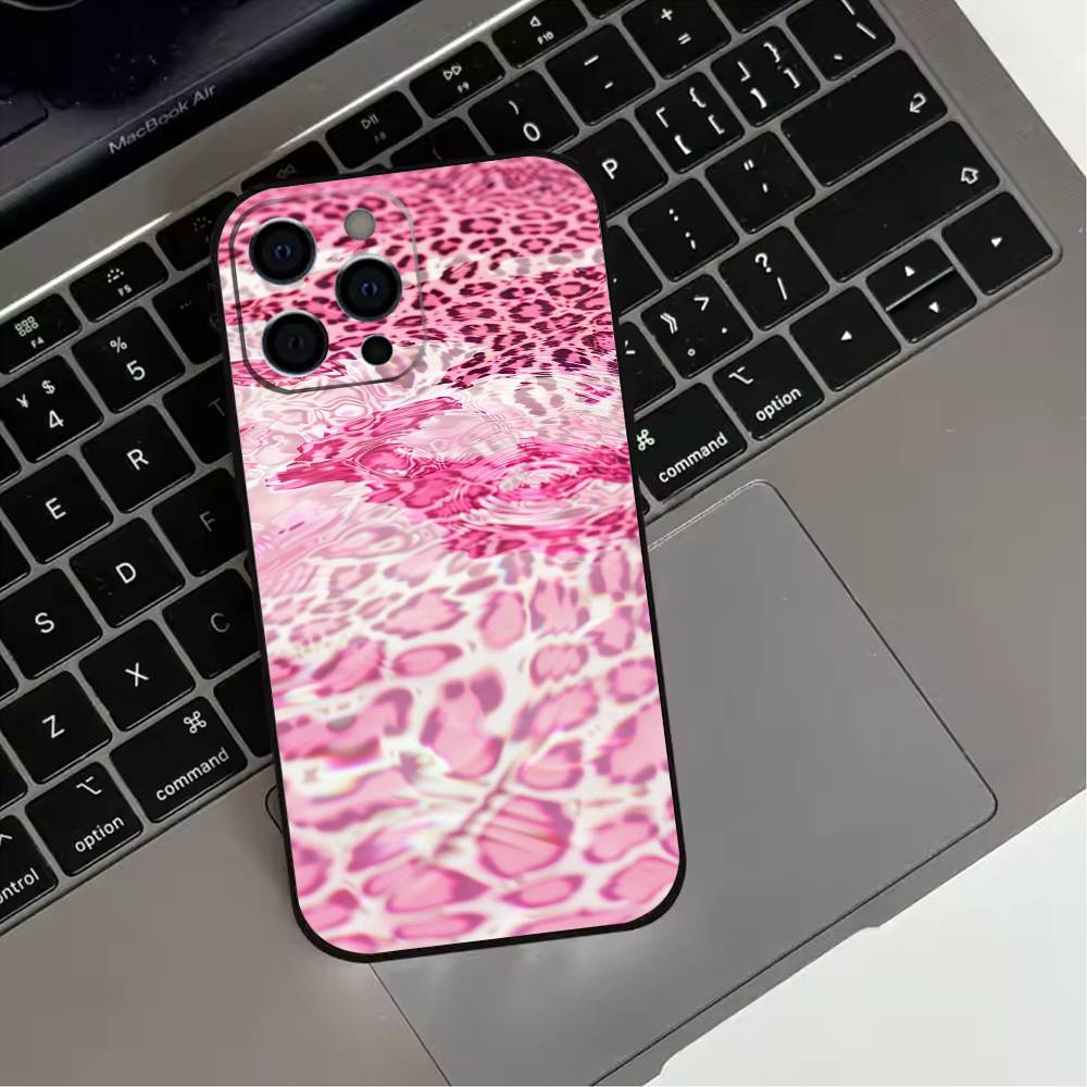 Модный чехол для телефона с принтом розового леопарда для iPhone 17, 16, 15, 14, 13, 12, 11 Plus, Pro Max, XS, мягкий силиконовый черный чехол