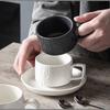 European Black  White Ceramic Coffee Cup Saucer Matte Stone Grain Breakfast Milk Mug Exquisite Afternoon Camellia Flower Tea Cup