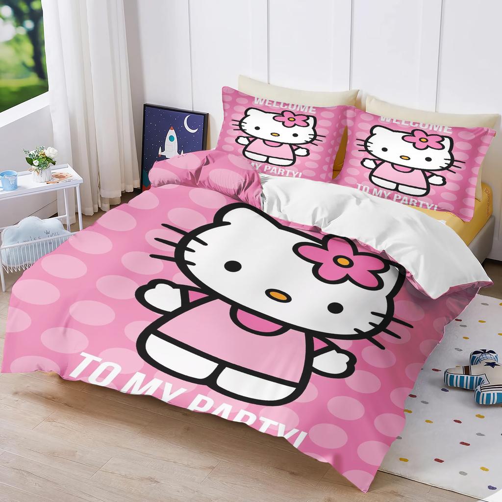 Постельное белье с принтом Hello Kitty для спальни Комплект пододеяльника Рождественские подарки Комфорт Мультяшный С наволочкой