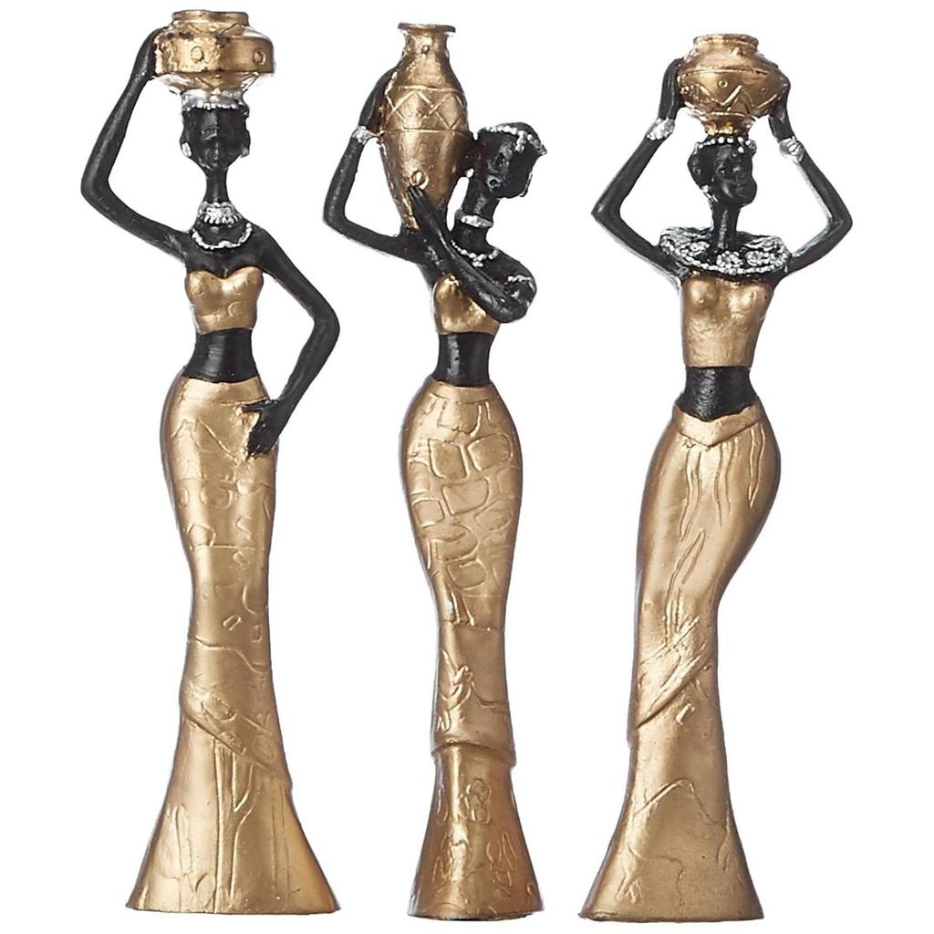 Beautiful Finish Uniquely Hand-Crafted Home Décor African Tribal Women Art Piece - Resin (Set of 3, Multicolour)