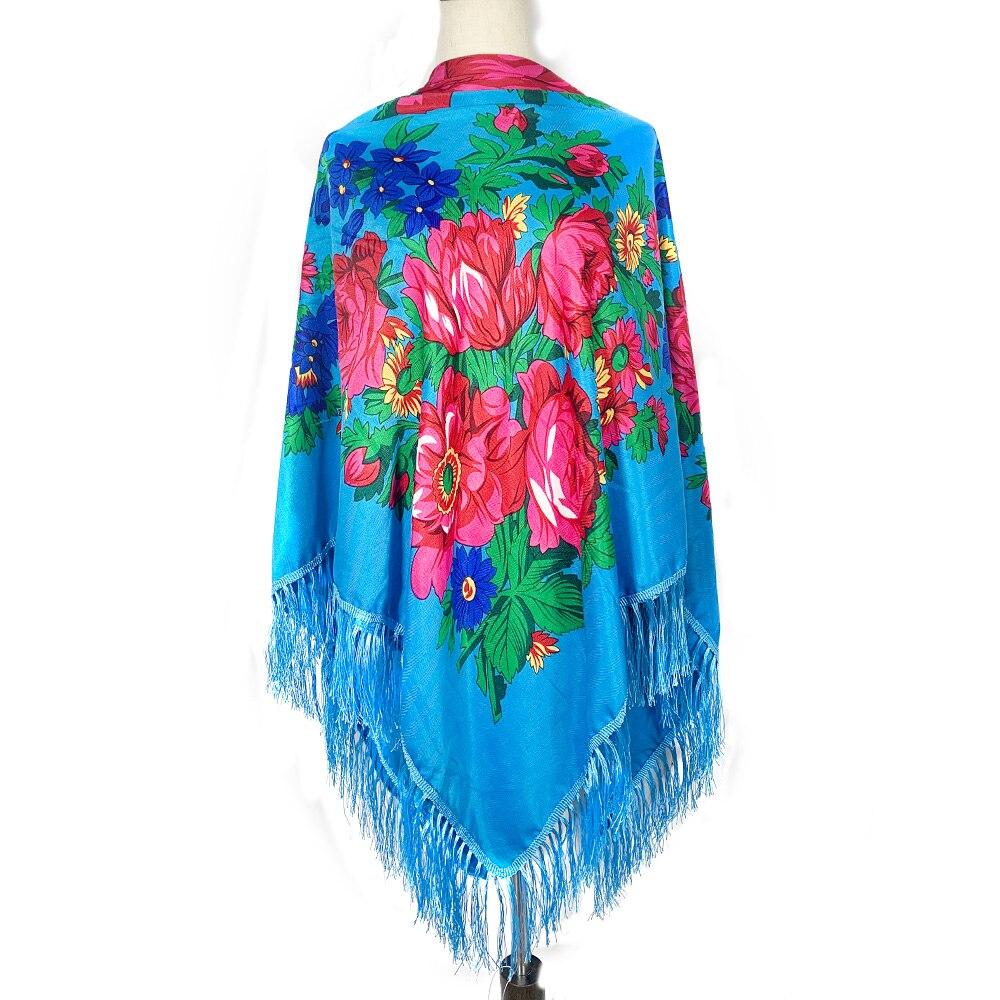 160*160cm Russian Square Scarf Women Floral Print Bandana Fringed Shawls