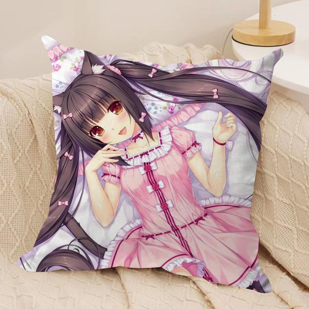NNekopara Anime Cushion Cover Soft Plush Throw Pillow Cover  DoubleSided Decorative Cushion Case  Sofa Bedroom Home Decor