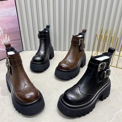 Версия из коровьей кожи~ Женские ботинки Мартин в британском стиле осень-зима универсальные с гравированной пряжкой на щиколотке короткие ботинки на толстом каблуке и толстой подошве ботинки-сигареты