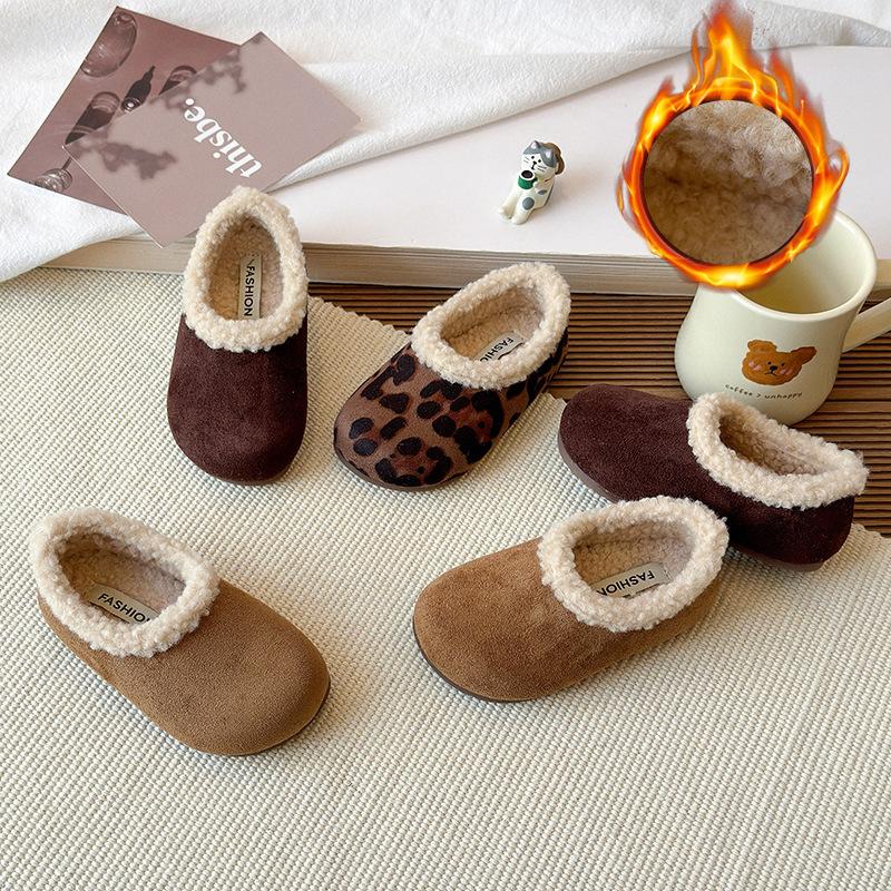 Children's fleece-lined thickened cotton shoes, new autumn and winter models, boys' Boken cotton shoes for small, medium, and large children, girls'