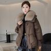Winter Fur Collar Puffer Down Parka Loose Down Warmer Thicken Snow Jacket Pocket Zipper Faux Fur Outerwear Female