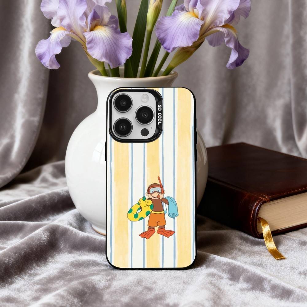 M-Mokey C-Curious-S G-Georges Чехол для телефона Для iPhone17,16,15,14,13,12,11 Plus,Pro Max Черный Конфетный серебристый чехол для телефона