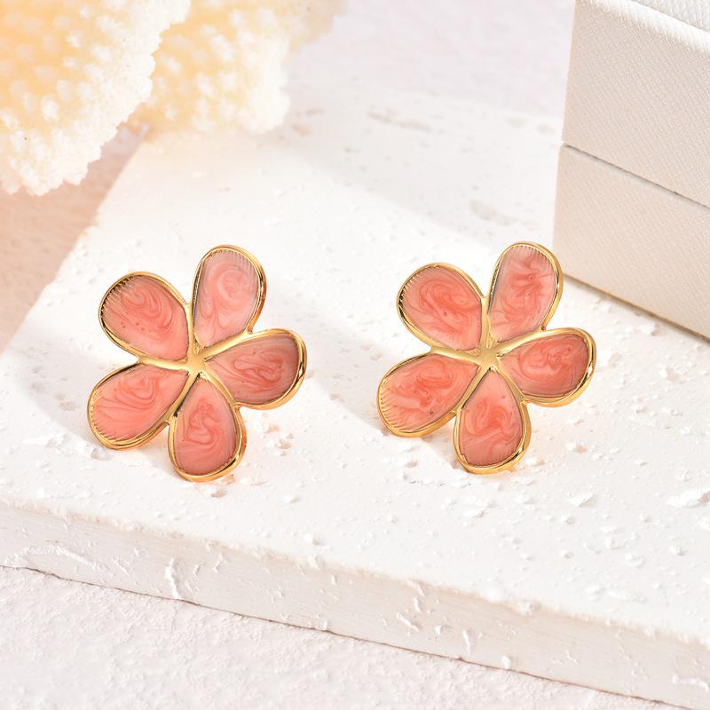 French Enamel Drip Oil Earrings: Stainless Steel, Irregular, Titanium Women's Luxury