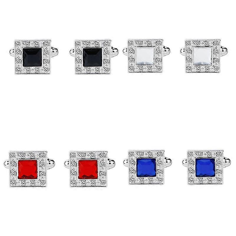Fashionable square men's shirt cufflinks with rhinestone embellishments, French enamel shirt cufflinks B1159 - White