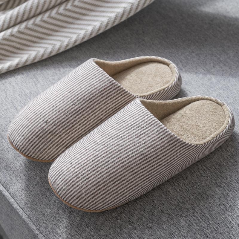 Домашние бесшумные тапочки в японском стиле, нескользящие домашние тапочки в клетку для пар, офисные тапочки для пар на четыре сезона для женщин