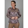 Women's Black Beige Zebra Patterned Lycra Satin Long Sleeve Shirt DK 1005