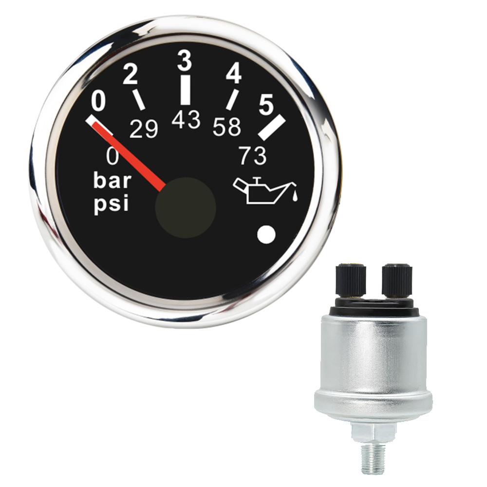 52MM Universal Car Oil Pressure Gauge 10Bar Oil Pressure Meter 10~184 ohms 1/8NPT Sensor For Car Marine Boat 12/24V