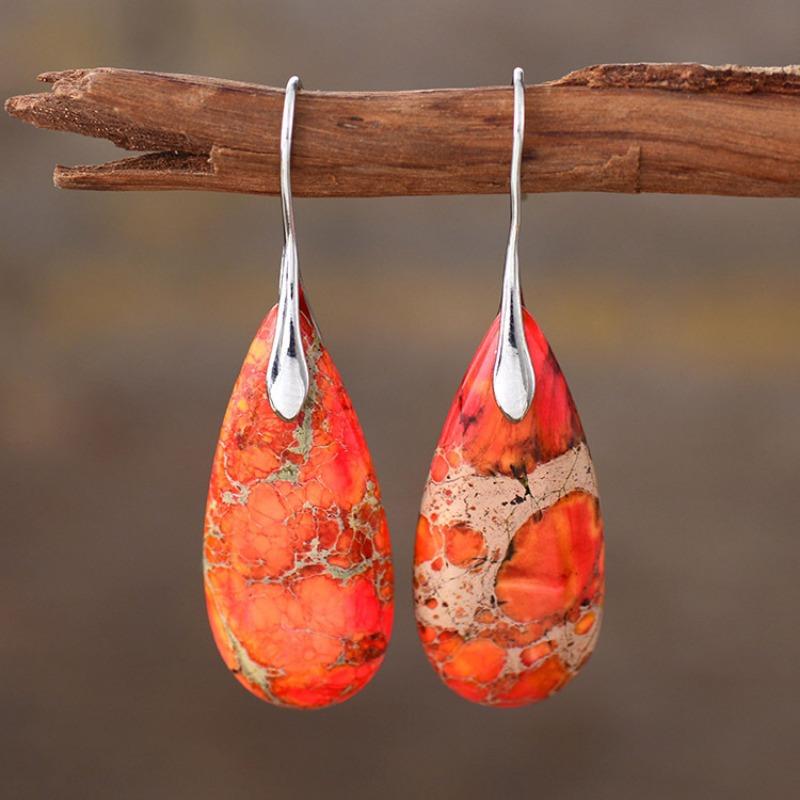BLINGBAY Women's New Bohemian Natural Stone Drop Pendant Earrings Popular Retro Jewelry Ethnic Style