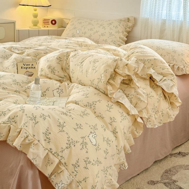 Нежная цветочная аэробная трикотажная хлопковая простыня с кружевом, двухслойный пододеяльник из пряжи, стираная хлопковая простыня 3 шт.