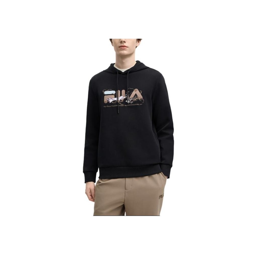 Fila Худи мужское трикотажное с принтом букв серии Heritage для катания на облаках, черное F11M518212F-BK