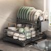 Multifunctional Kitchen Dish Rack with Layered Storage and Water Tray