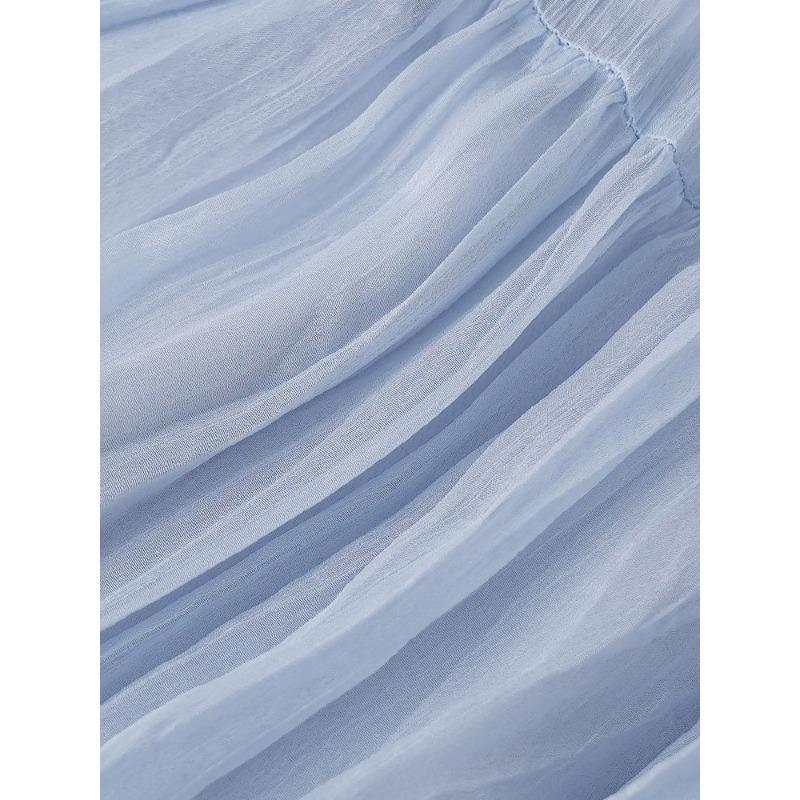 Dimanaf 2025 Летние женские новые юбки однотонные эластичные талии плиссированные сетчатые элегантные юбки желтые