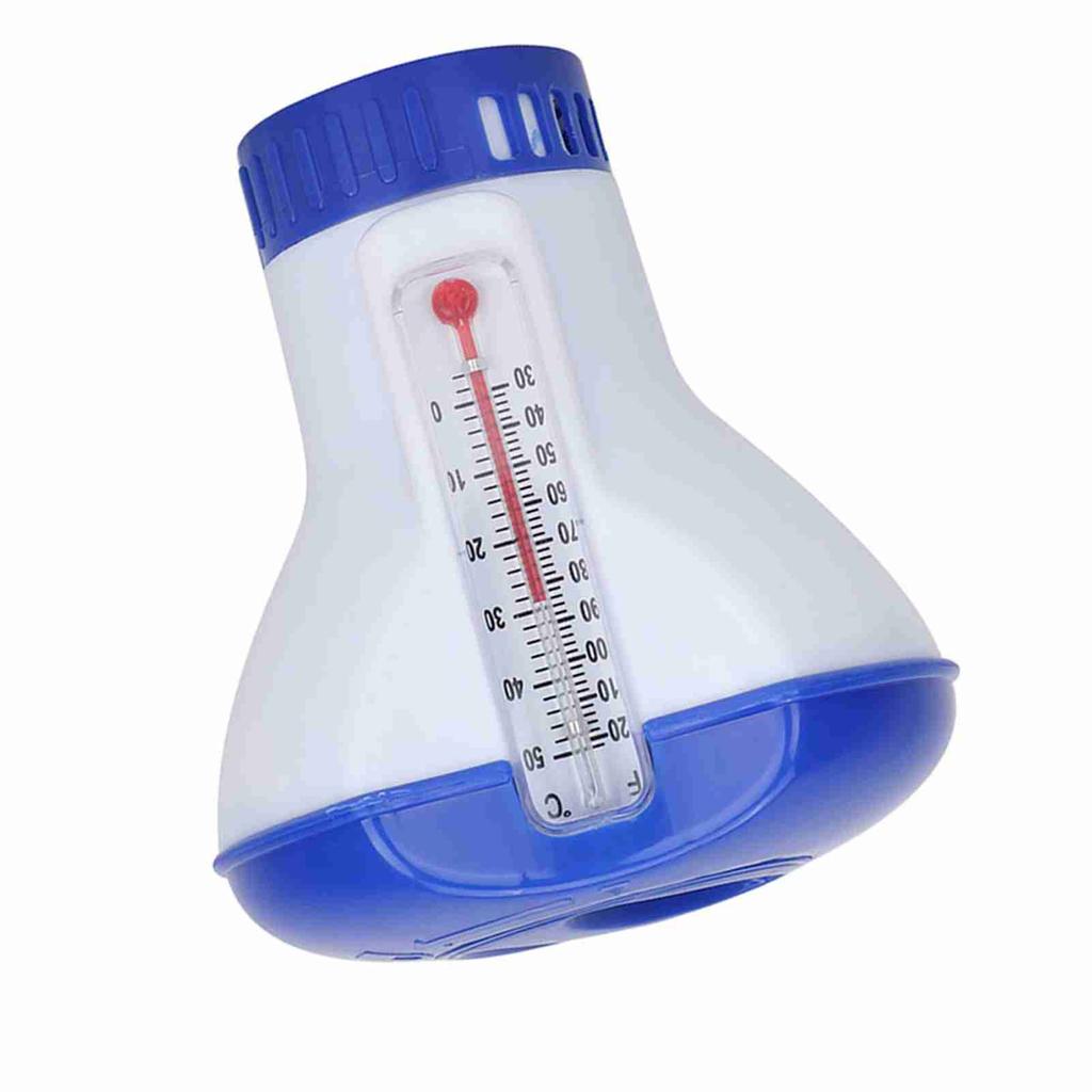 Floating Swimming Pool Chemical Chlorine Dispenser with Thermometer Tablet Holders