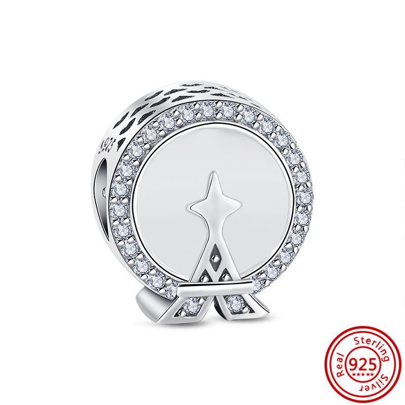 Медь 925 пробы Прозрачный циркон Снежинка Гербарий Крылья ангела и Сердце Сверкающие бусины Подходят для оригинального браслета Pantaro с шармами DIY Циркон