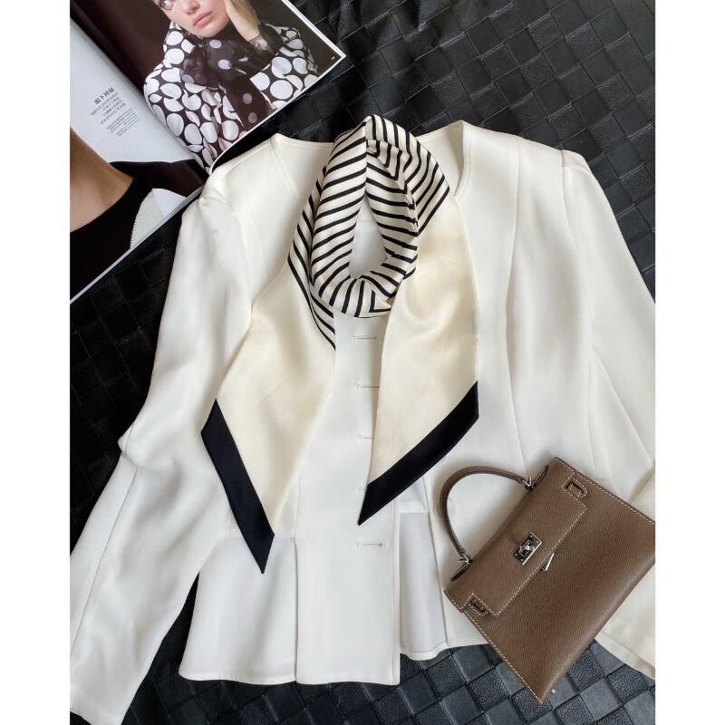 NINA SOLOR Nordic Minimalist Black White Striped Silk Scarf