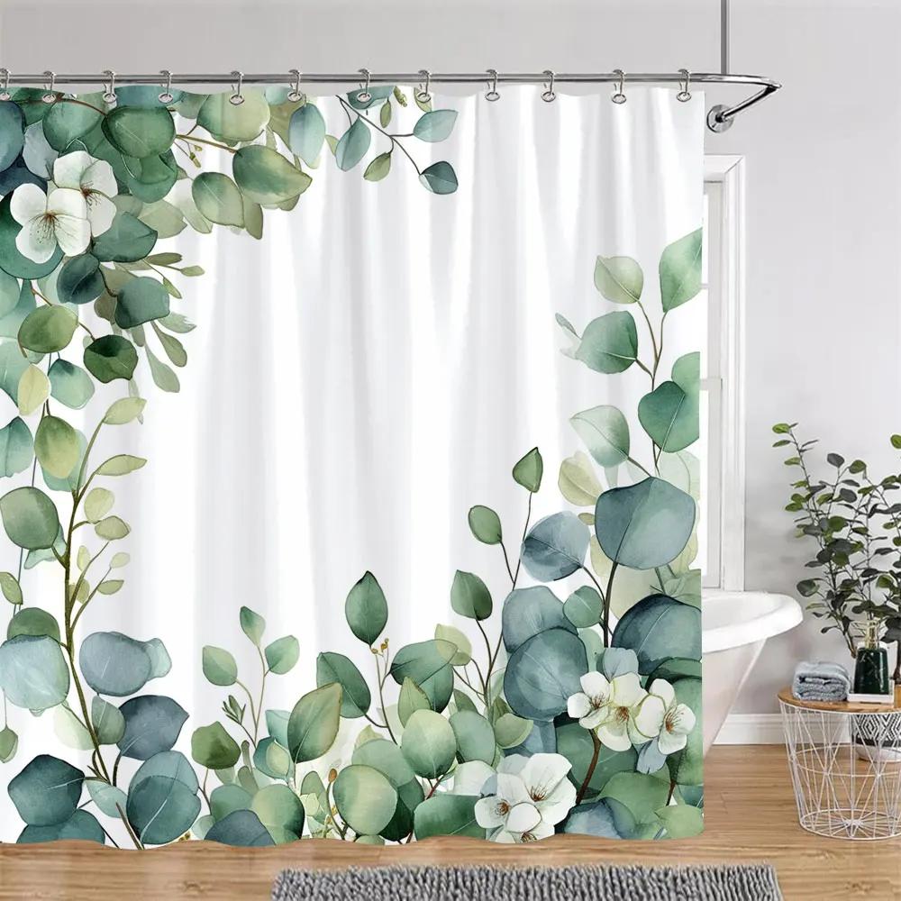 Beautiful Botanical Floral Shower Curtain Watercolour Painting Art Creative Vintage Style Polyester Bath Curta Bathroom Decor
