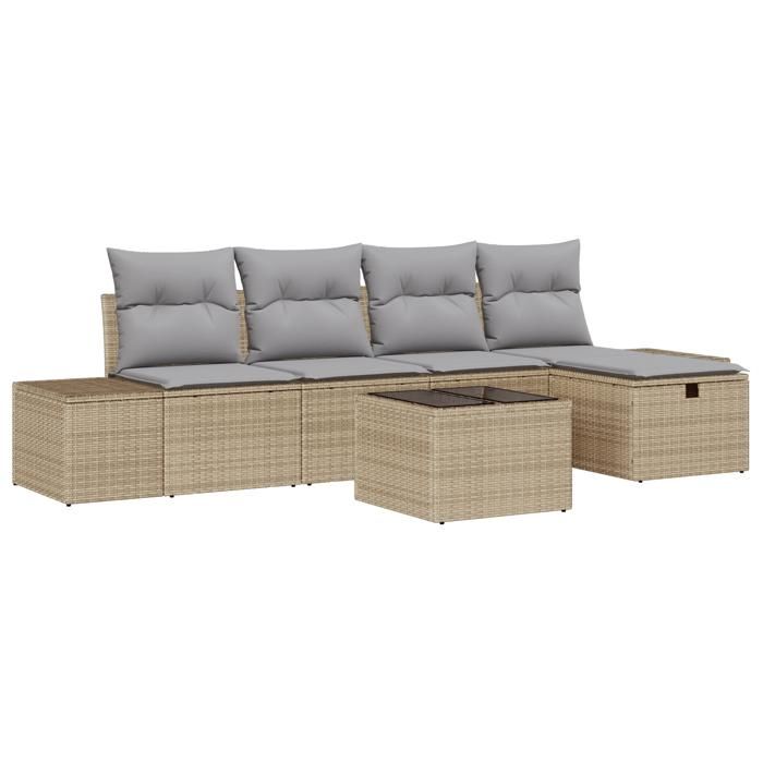 VidaXL 6-Piece Garden Sofa Set with Beige Cushions Poly Rattan 3360701