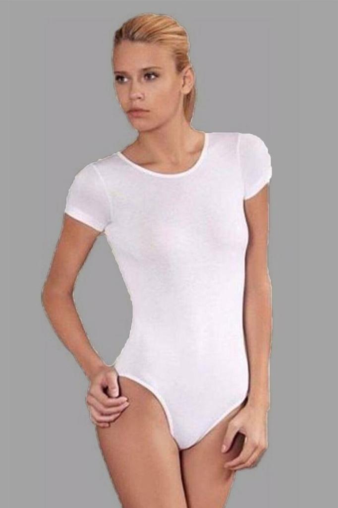 Women's Short Sleeve Bodysuit Hooked Cotton Ladies Athlete Undershirt