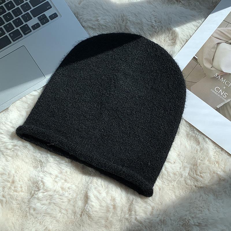 Grey crimped knitted wool hat women's autumn and winter face small pile hat big head circumference ear protection warm pullover couple hat