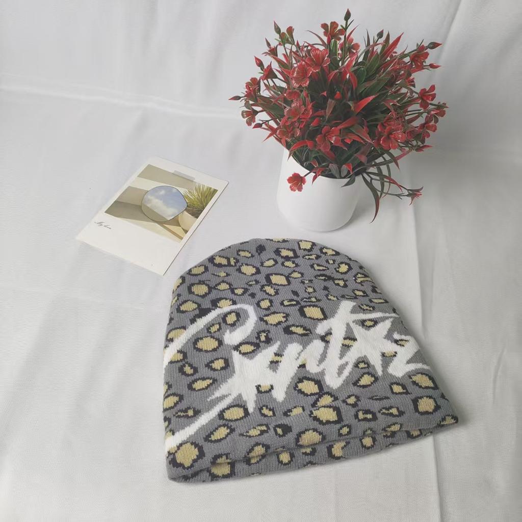 European and American new leopard print jacquard wool hat autumn and winter couple street personality hip hop warm knitted beanie hat men
