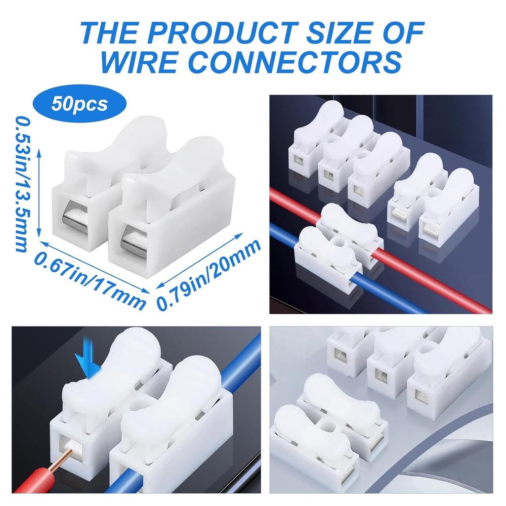 50 Pcs CH2 Quick Spring Wire Connectors Block, Compact Clamp Electrical Connectors Terminal Block For Electrical Wiring