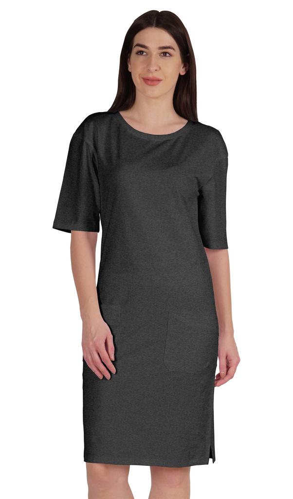 Inkmeso Женское платье-футболка с рукавами по локоть, стандартного кроя, с передними карманами