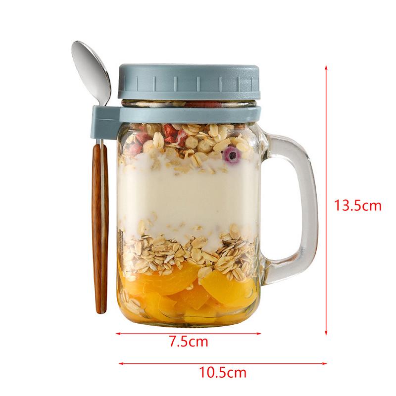 Portable Overnight Oat Glass Cup Water Mug With Spoon Breakfast Salad Can Yogurt Tumbler Heat Resistant Juice Milk Cup
