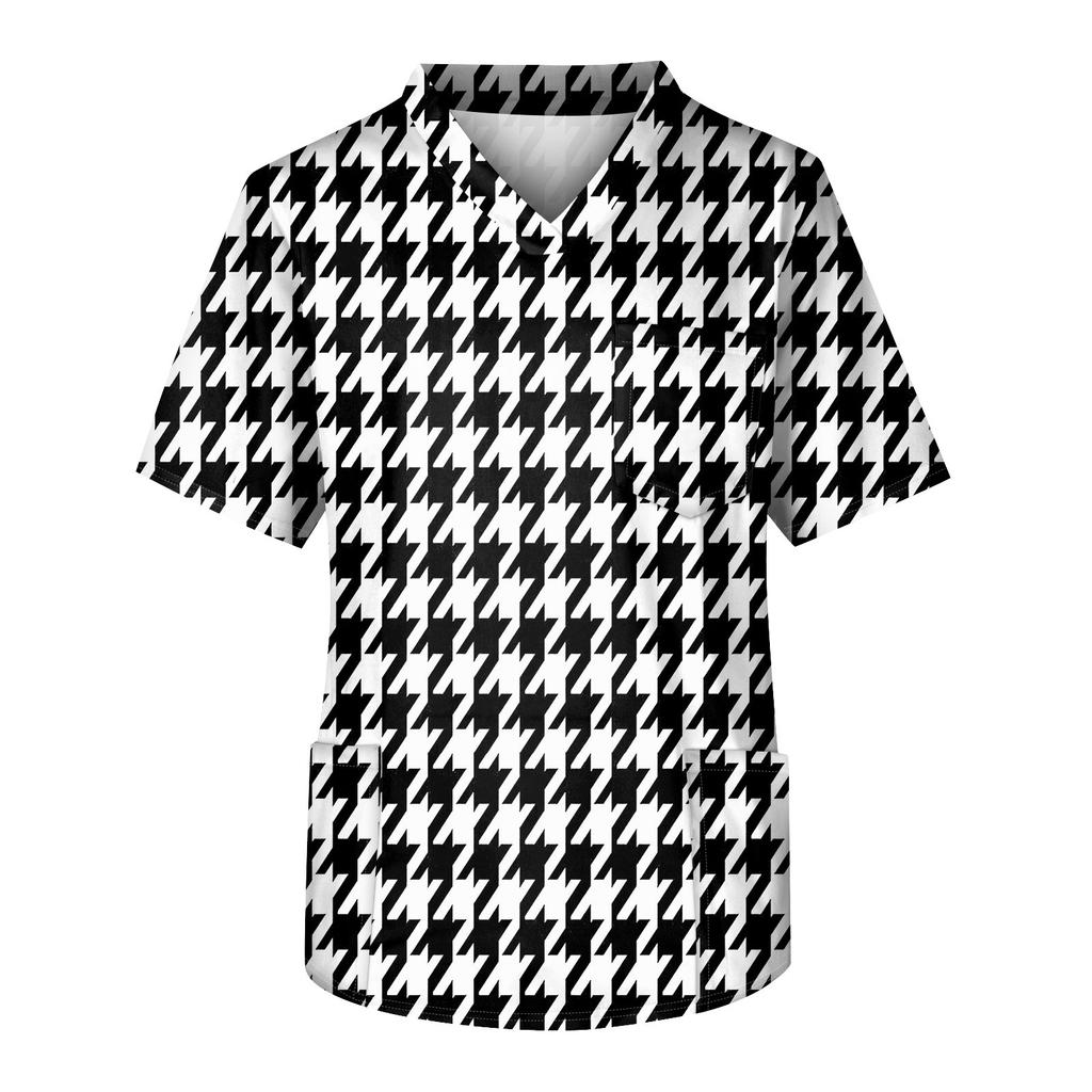 Мужская рабочая блузка с короткими рукавами и v-образным вырезом с принтом, топ с нагрудным карманом